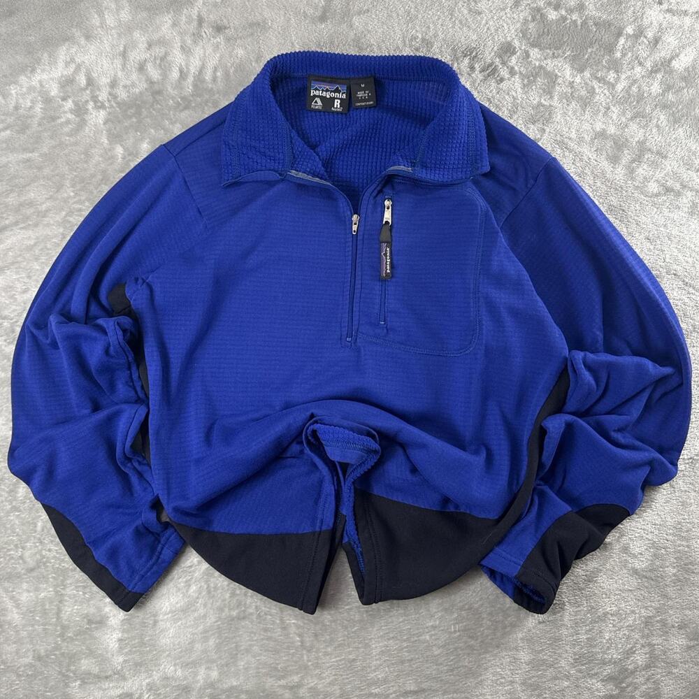 VTG Patagonia Blue Polartec Waffle Knit Pullover Half Zip Regulator R USA Made M